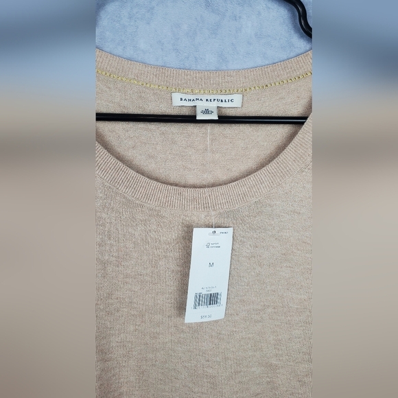 Banana‎ Republic Women’s Beige Short Sleeve Breathable  Silk Cotton Top Size M - Picture 2 of 6